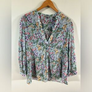 ALICE + OLIVIA BLOUSE BLUE FLORAL SILK WOMENS XL